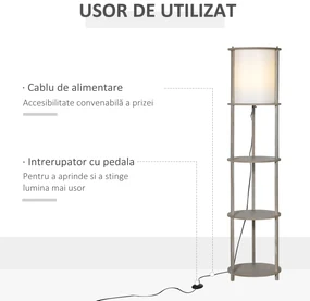 Lampa de podea cu rafturi, lampa de lectura moderna cu comutator de picior, baza E27 HOMCOM | Aosom RO