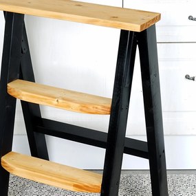 Scara pliabila cu trepte din lemn, culoare lemn natursi negru,70 cm