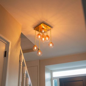 Plafonieră Art Deco aurie cu sticlă roz cu 9 lumini - Atena