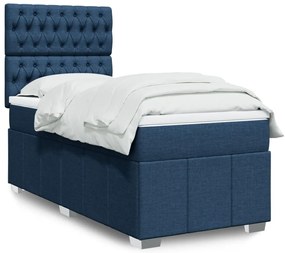 vidaXL Pat box spring cu saltea, albastru, 100x200 cm, textil