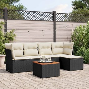 vidaXL Set mobilier de grădină cu perne, 6 piese, negru, poliratan