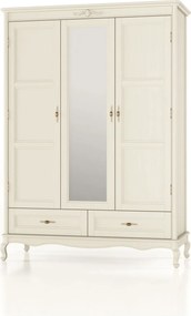 Dulap lemn masiv Seraphia 3 Uși cu Oglindă, 150 × 62 × 207 cm - Vanilla