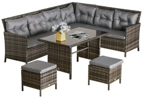Outsunny Set de mobilier de grădină din PE-Rattan, pentru 5 persoane, Set de lounge din rattan, perne detașabile, Gri + Maro | Aosom Romania