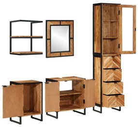 3217122 vidaXL Set mobilier de baie, 5 piese, fier și lemn masiv de acacia