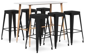 vidaXL Set mobilier de bar, 7 piese, alb și negru