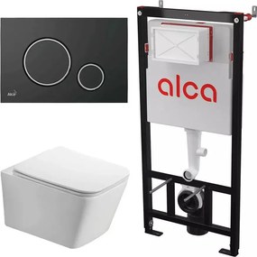 Set rezervor WC cu cadru incastrat Alcadrain AM101/1120 si clapeta M778 negru plus vas WC Fluminia Paris cu capac softclose FLMParisW+AM101/1120+M778