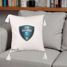 Perna Personalizata CSM Alexandria Fotbal, 40x40 cm, Bej cu Franjuri, Husa Detasabila, Perna Inclusa, BEKZ®