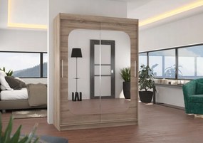 Dulap cu usi glisante si oglinda 150x200 cm, Clever, ADRK Furniture (Culoare: Ciocolata)