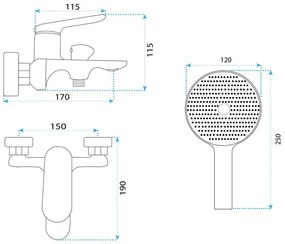 Baterie pentru cada REA Marco auriu periat