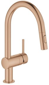Grohe Minta Baterie chiuveta bucatarie cu dus extractibil 2 jeturi, pipa C, cupru mat (brushed warm sunset)