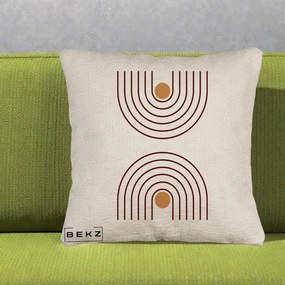 Perna Decorativa Geometric Boho Arc, 40x40 cm, Bej Canapea, Husa Detasabila, Perna Inclusa, BEKZ®