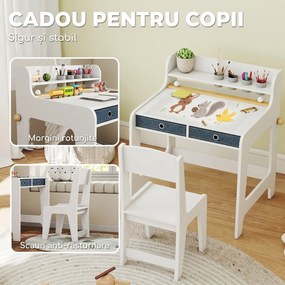 AIYAPLAY Set Birou și Scaun pentru Copii cu Poliță, Alb | Aosom Romania
