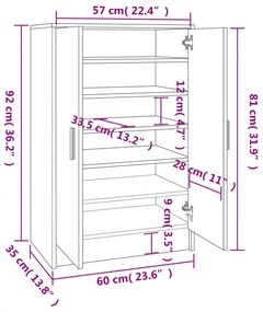 Pantofar, gri sonoma, 60x35x92 cm, lemn prelucrat 1, sonoma gri