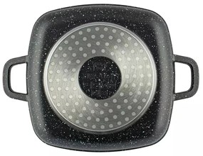 Oală pătrată cu capac 28x28 cm, 6.5L – Kinghoff KH 1605, neagră, strat marmură, perfectă pentru preparate voluminoase