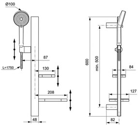 Set de dus cu bara 60 cm Ideal Standard Alu+ argintiu mat 2 functii din aluminiu