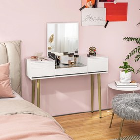 HOMCOM Masă de toaletă elegantă cu oglindă pătrată și sertare organizatoare 105,5x30x130,5 cm Alb și Auriu | Aosom Romania