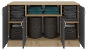 Comoda Pedro, 4 Usi, Stejar Artisan/Antracit, 135 x 50 x 80 cm
