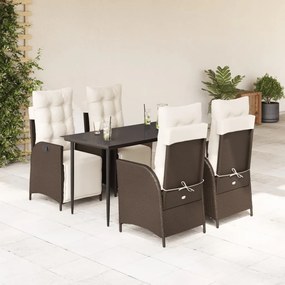 vidaXL Set mobilier de grădină, 5 piese, cu perne, maro, poliratan