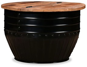 Masuta de cafea in forma de butoi negru lemn masiv reciclat 1, Negru, Lemn masiv reciclat