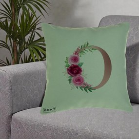 Cadou Personalizat - Perna Personalizata Monograma Rose Gold Litera O, 40x40 cm, Verde, Husa Detasabila, Perna Inclusa, BEKZ®