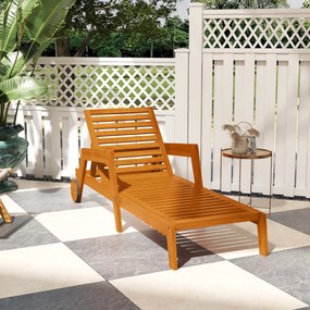 Outsunny Șezlong din lemn cu lamele cu spătar reglabil în 3 poziții cotiere 2 roți 66 x 190 x 73,5 cm | Aosom Romania