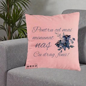 Cadou pentru Nas - Perna Personalizata Pentru Cel mai Minunat Nas Cu drag Finii, 40x40 cm, Roz, Husa Detasabila, Perna Inclusa, BEKZ®