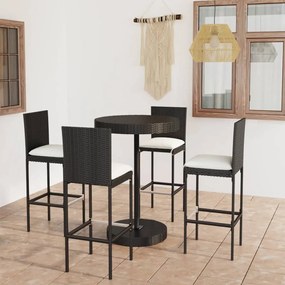Set mobilier bar de gradina cu perne, 5 piese, negru, poliratan Negru, 5, Da