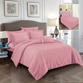 Lenjerie de pat Damasc Policoton cu 4 piese, pentru pat dublu, roz inchis, IMP57