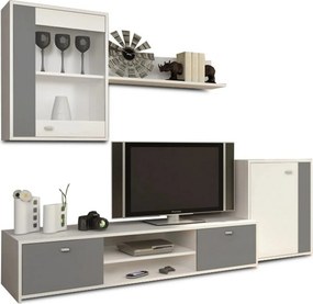 Mobilier living GENTA, PAL melaminat, alb/gri, 4 piese, 210x42x180 cm