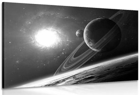 Tablou planetă în spațiu în alb-negru