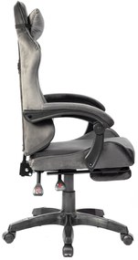 Scaun gaming, masaj în perna lombară, suport picioare, textil, Gri