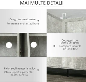 HOMCOM Bufeta moderna cu dulapuri cu 2 usi si rafturi reglabile, dulap pentru bucatarie si living cu efect de marmura, gri | AOSOM RO