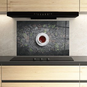 Panou Sticla Bucatarie, 60x100cm, Protectie aragaz, Antistropi, Termorezistent, Alimente, Cafea, Black Board Coffee