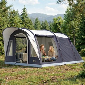 Outsunny Cort de Camping Tunel pentru 2-4 Persoane, Înălțime 213cm, cu 2 Camere, Cort Familial Impermeabil 3000mm cu Verandă, Ferestre, Buzunare, Cârlig și Geantă de Transport, Bleumarin | Aosom Romania