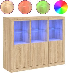 vidaXL Servantă cu lumini LED, 3 buc., stejar sonoma, lemn prelucrat