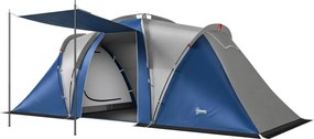 Outsunny Cort de Camping cu Dublu Strat Tip Tunel Familial 4-5 Persoane 2 Camere și Living pentru 12 Persoane Albastru | Aosom Romania