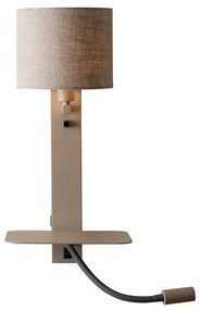 Aplica cu raft si reader LED, port USB si abajur textil in inchis Florence