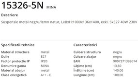 Lustra suspendata design minimalist MINA 5N 15326-5N GL
