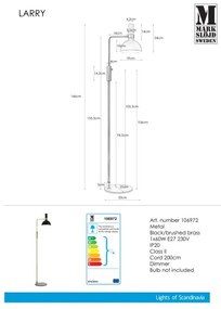 Markslöjd 106972 - Lampadar dimmabil LARRY 1xE27/60W/230V negru/auriu