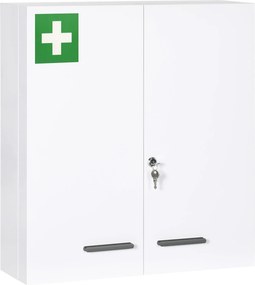 kleankin Dulap pentru Medicamente cu 6 Rafturi cu Încuietoare și 2 Chei de Siguranță, Dulap din Oțel, 55x18x60 cm, Alb