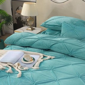 Lenjerie de pat din catifea, cu pliuri, 4 piese, pat 2 persoane, turquoise, LCPJ-08