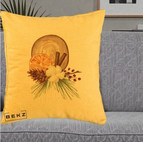 Perna Decorativa Aranjament de Craciun Nordic, 40x40 cm, Galben, Husa Detasabila, Perna Inclusa, BEKZ®