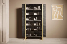 Vitrină Verica 120 cm - cărbune / picioare aurii