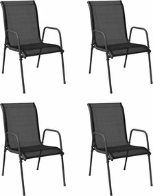vidaXL Scaune de grădină, 4 buc., negru, oțel și textilenă