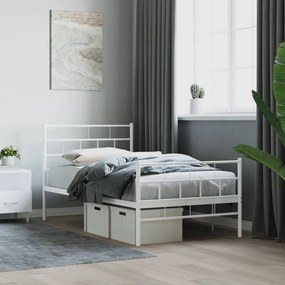 355716 vidaXL Cadru de pat metalic cu tăblie de cap/picioare, alb, 75x190 cm