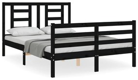 3194680 vidaXL Cadru de pat cu tăblie dublu, negru, lemn masiv