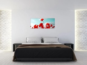 Tablou - Câmp cu flori roșu deschis (120x50 cm)