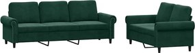 vidaXL Set de canapele cu perne, 2 piese, verde închis, catifea