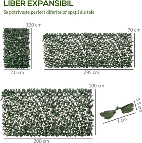 Outsunny Gard Artificial Extensibil cu 2 Secțiuni din Poliester și Ratan, 200x100 cm, Verde | Aosom Romania