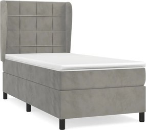 vidaXL Pat box spring cu saltea, gri deschis, 90x190 cm, catifea